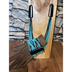 Kenneth Cole Necklace & Bracelet Turquoise Brown Strand Beads Wood Statement NEW